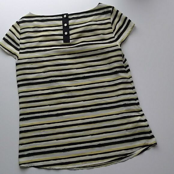 LOFT Striped Shirt Yellow & Black White Stripe Cap Sleeve Top, Size XS - Picture 6 of 8